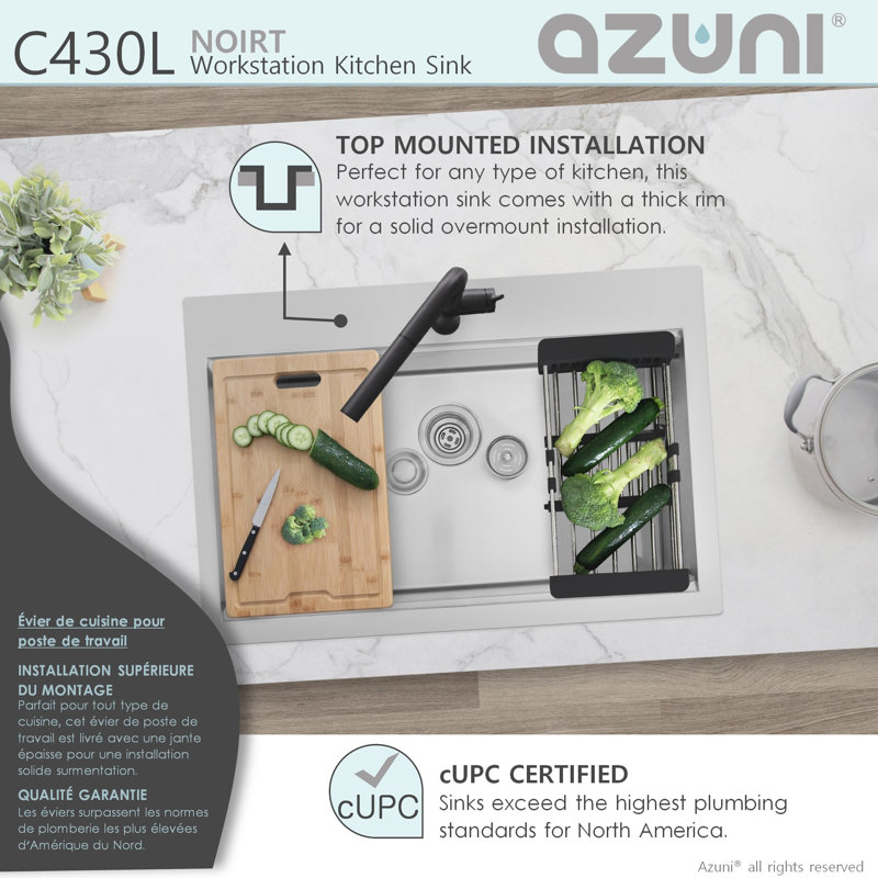 AZUNI Dropin 31 inch Stainless steel Single Bowl Kitchen Sink